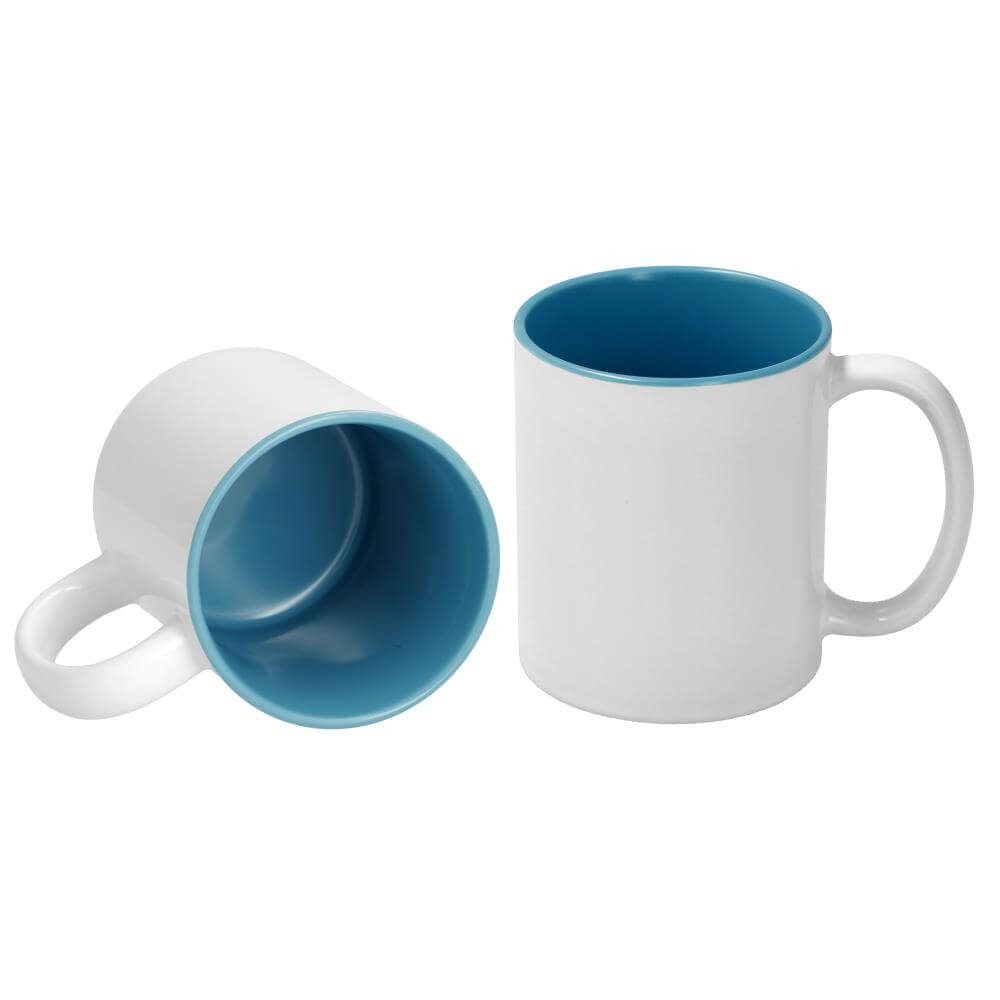 Witte mok met blauwe binnenkant â personaliseerbaar met eigen foto of ontwerp bij Stickerfun